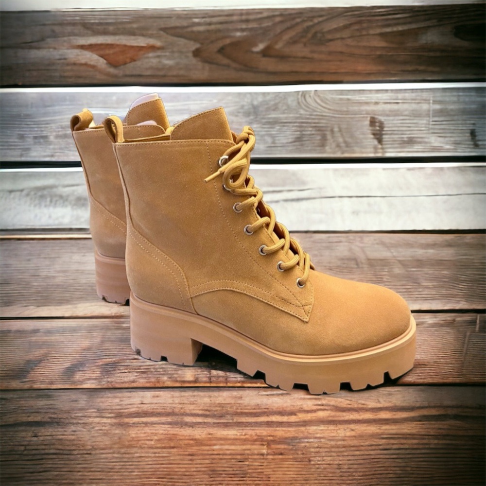 Marc Fisher Lucien lace up combat boots, Lt Natural, Size 8